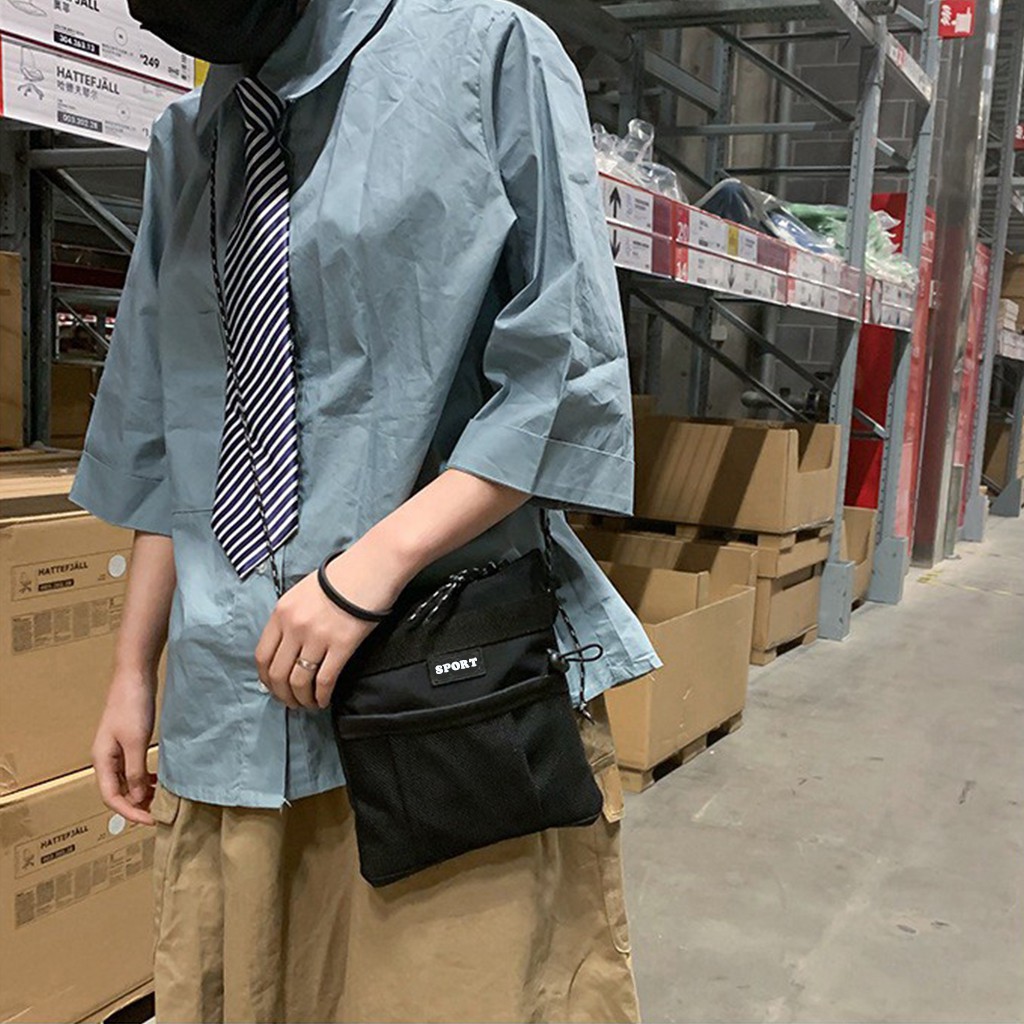 tokyosellected(T1641) กระเป๋าผ้าสะพายข้างสายเชือกSPORเวอร์ชั่นเกาหลี