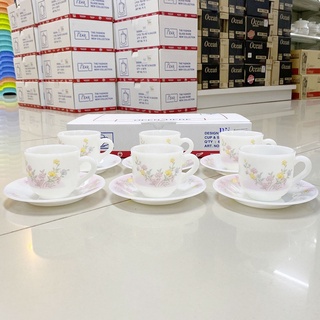 [กล่อง 6ชุด] ชุดแก้วกาแฟ พร้อมจานรองแก้ว เนื้อมุก PEARL Opal Glass Coffee Tea Mug with Saucer