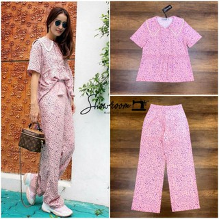 Showroom Brand:Sleeping Pink Story Co ord set เซ็ตแขนสั้นช่วงเอวแต่งรูด มาพร้อมกางเกงขากระบอก