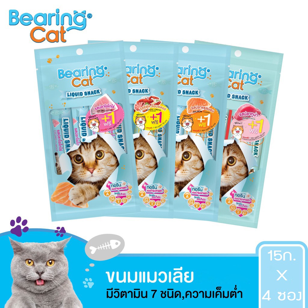 BEARING Cat Liquid Snackt ขนมแมวเลีย ขนมแมว ความเค็มต่ำ 15ก. (4+1 ซอง)