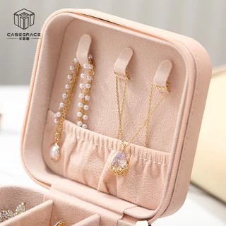 Casegrace กล่องเครื่องประดับ หนัง PU ผ้ากำมะหยี่ แบบพกพา ขนาดเล็ก สำหรับใส่ต่างหู สร้อยคอ