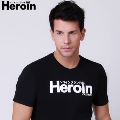 ค่าของเงินHeroin Original เสื้อยืดสีดำ ลายหลักของแบรนด์S-3XL