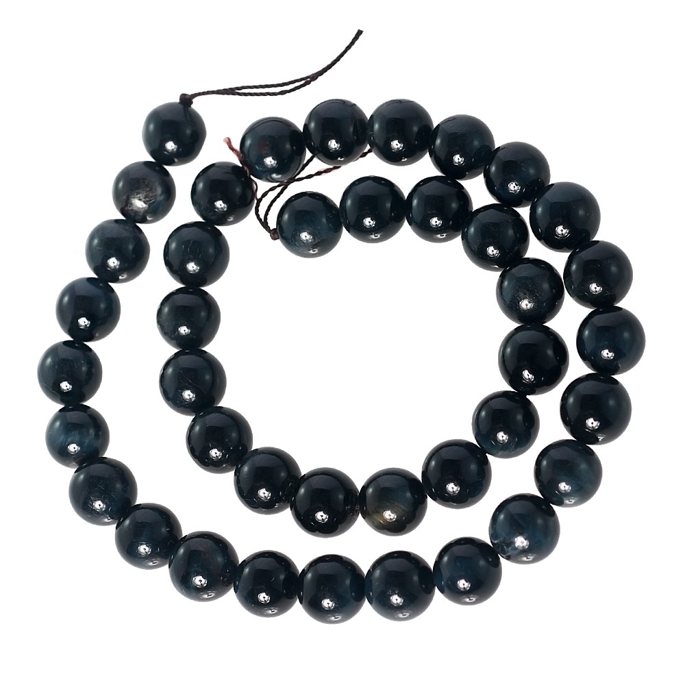 ลูกปัดหินแท้เม็ดกลม (Round) หินพลอยตาเสือ (Tiger's Eye) 10 mm - (LZ-0290 สีเขียวเข้ม)