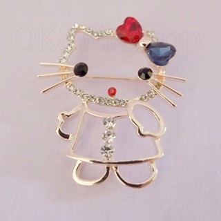 OK&amp;M Shop เข็มกลัดที่ระลึกคิตตี้ตุ้งติ้งมีเพรชล้อมตรงหัวคละสี