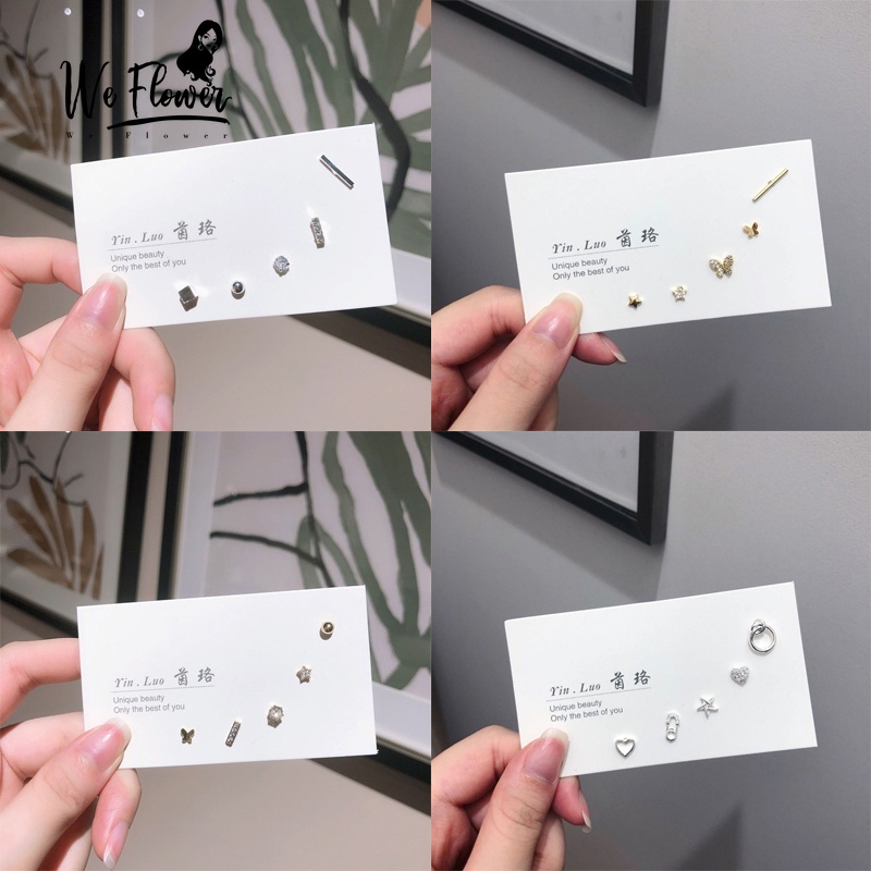 We Flower S925 ต่างหูคริสตัลรูปผีเสื้อประดับมุกสําหรับผู้หญิง 5 ชิ้น – โปรปัง