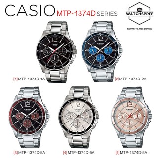 Win Watch Shop Casio Standard นาฬิกาผู้ชาย สายสเตนเลส รุ่น MTP-1374D-1AVDF/MTP-1374D-2AVDF/MTP-1374D-5AVDF/MTP-1374D-7AV