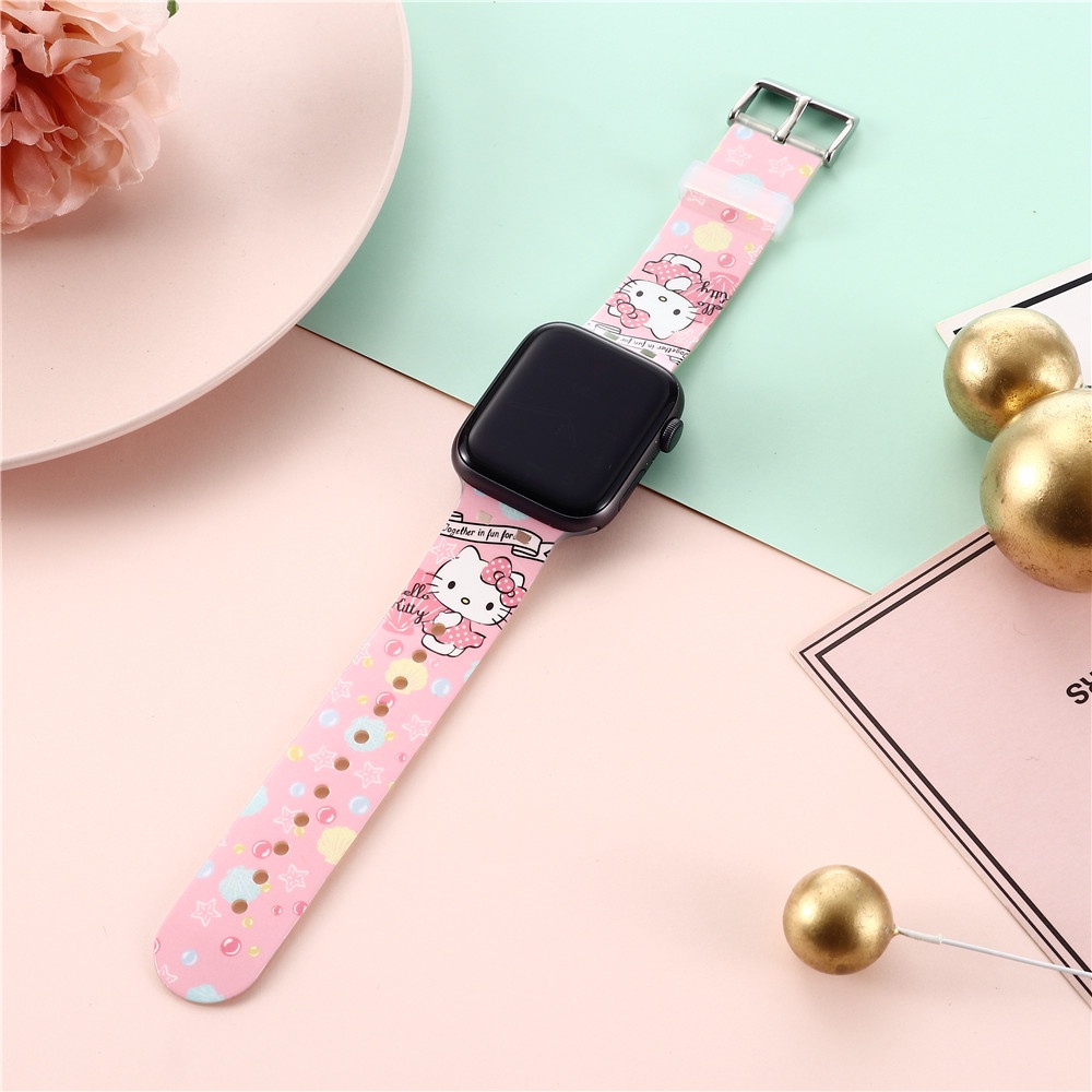 สายนาฬิกาข้อมือ ลาย Hello Kitty Cat สีชมพูน่ารัก แบบเปลี่ยน สําหรับ apple watch band For iWatch Series 8 7 SE 6 5 4 3 2 1 Loop 38 40 41 42 44 45 มม.
