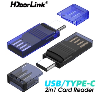 Hdoorlink อะแดปเตอร์การ์ดรีดเดอร์ USB Type C 2 In 1 USB 2.0 Type C เป็นการ์ดรีดเดอร์ TF สําหรับแล็ปท็อป โทรศัพท์มือถือ