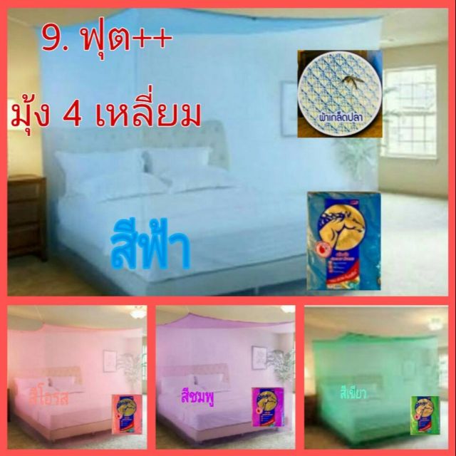 🚛 12,9, 6, 4 ฟุต ++ มุ้ง 4 เหลี่ยม สีพื้น ตราหัวม้า Neeto