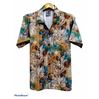 พร้อมส่งจากไทย Hawaii เสื้อฮาวาย ผ้าไหมอิตาลี ลายใบไม้เหลือง H157