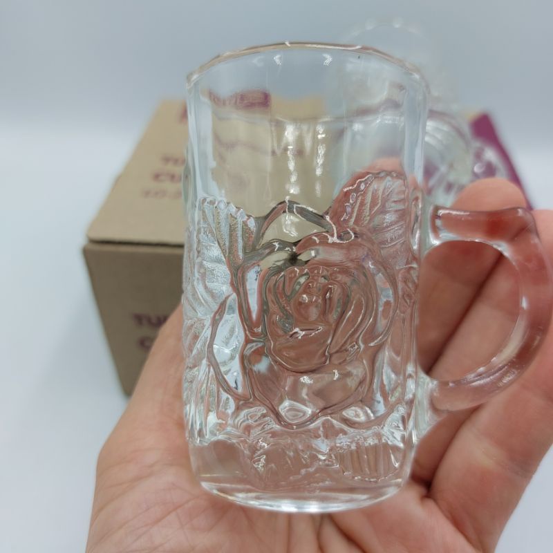 (ขายยกกล่อง)แก้วเป็ก SHOT ใสมีหูลายกุหลาบ ใส่นม 1กล่องมี6ใบ - รูปที่ 4