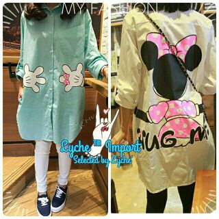 Xl-3xl Colorful minnie mouse top เสื้อเชิ้ตตัวยาวพิมพ์ลายมินนี่เม้าส์ หน้าหลังสุดเก๋ น่ารักเฟร่อ