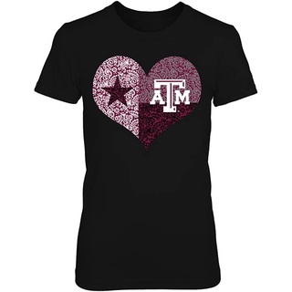 เสื้อยืดอินเทรนด์ผู้ชายอินเทรนด์ผู้หญิงFanprint Texas A&amp;M Aggies เสื้อยืดคอกลม ผ้าฝ้าย พิมพ์ลายธงเท็กซัส หัวใจ คุณภาพดี