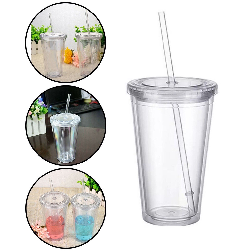 650ml 22 OZ Clear Tumbler With Straw Reusable Transparent Doublelayer