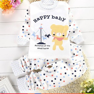 ชุดนอนเด็กเล็ก แขนยาว+ขายาว Happy Bear เนื้อนุ่ม สำหรับเด็ก 6 เดือน - 1 ปี