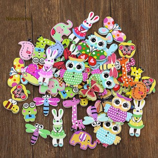 กระดุมไม้ รูปการ์ตูนสัตว์น่ารัก 2 รู สําหรับตกแต่งสมุดภาพ DIY 50 ชิ้น