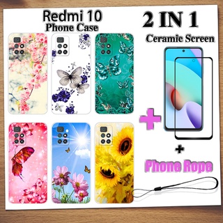 2 IN 1 Redmi 10 เคสโทรศัพท์ พร้อมกระจกนิรภัย เซรามิค ป้องกันหน้าจอ โค้ง ฟิล์มนิรภัย ผีเสื้อ