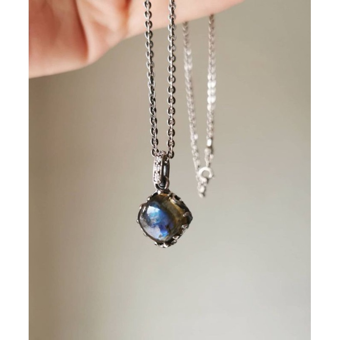 Ps_present​ : Moonstone~Labradorite​ Pendant​ จี้วินเทจมูนสโตน​ ลาบราโดไรต์​ พลอยเหลี่ยมหายาก​​ ตัวเรือน​เงิน​แท้​ 925