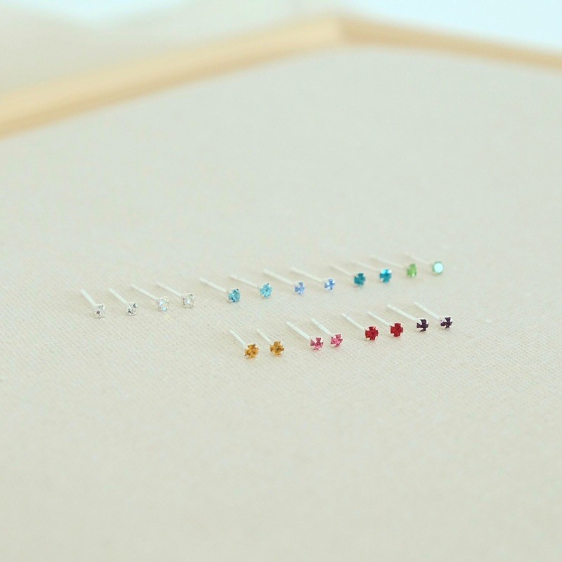 cchershop : silver925 ต่างหูพลอยจิ๋ว ต่างหูเพชรcz เครื่องประดับเงินแท้ ต่างหูปักก้าน (ขนาด2mm-2.5mm)ต่างหูคริสตัล cz