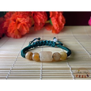 สร้อยข้อมือหยกพม่า เชือกถักงานแฮนด์เมด Handmade by maleeshop