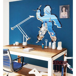 Wall Sticker สติ๊กเกอร์ติดผนัง 3D Aegean Sea (กว้าง90cm.xสูง110cm)