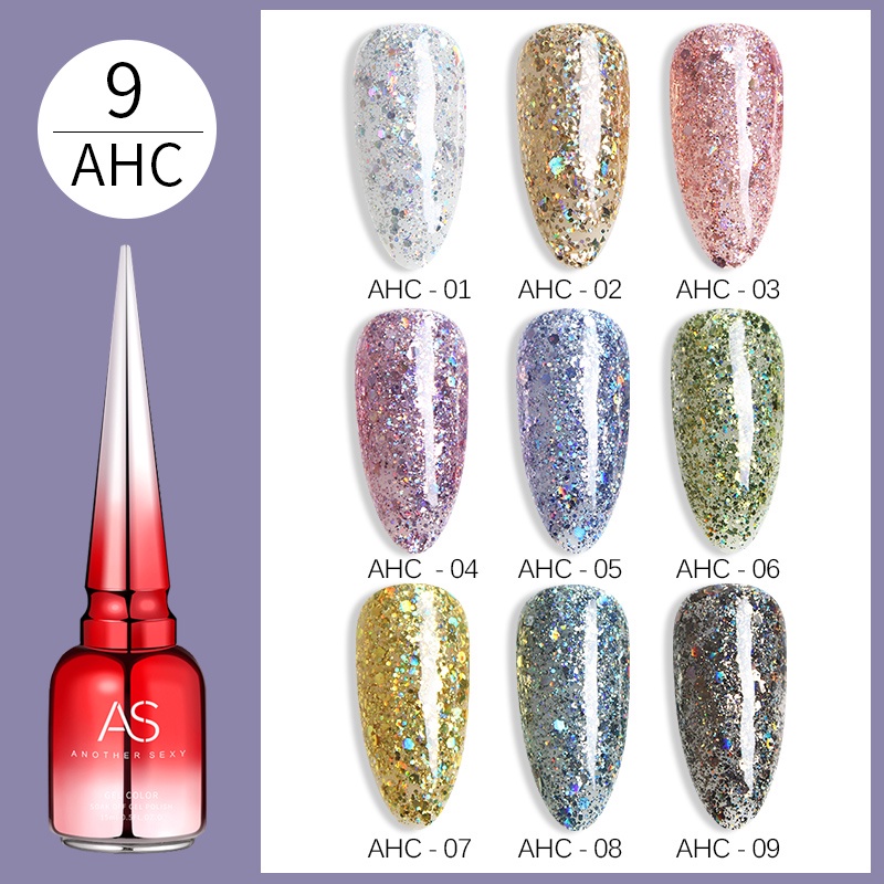 สีเจลทาเล็บสีสวย สีเกาหลี ยาทาเล็บรุ่น ASฝาแหลม สีกากเพชร (AHC)