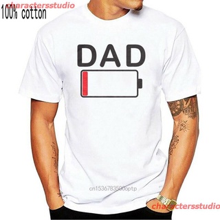 charactersstudio 2021 เสื้อยืดพิมพ์ลาย Dad Battery Low Funny Tired Fathers Day สําหรับผู้ชาย sale