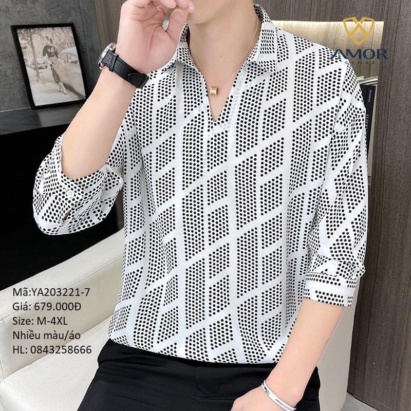 เสื้อเชิ้ต V-NECKLACE BUTTONLESS สําหรับผู้ชายพร้อม UNIQUE PATTERNS