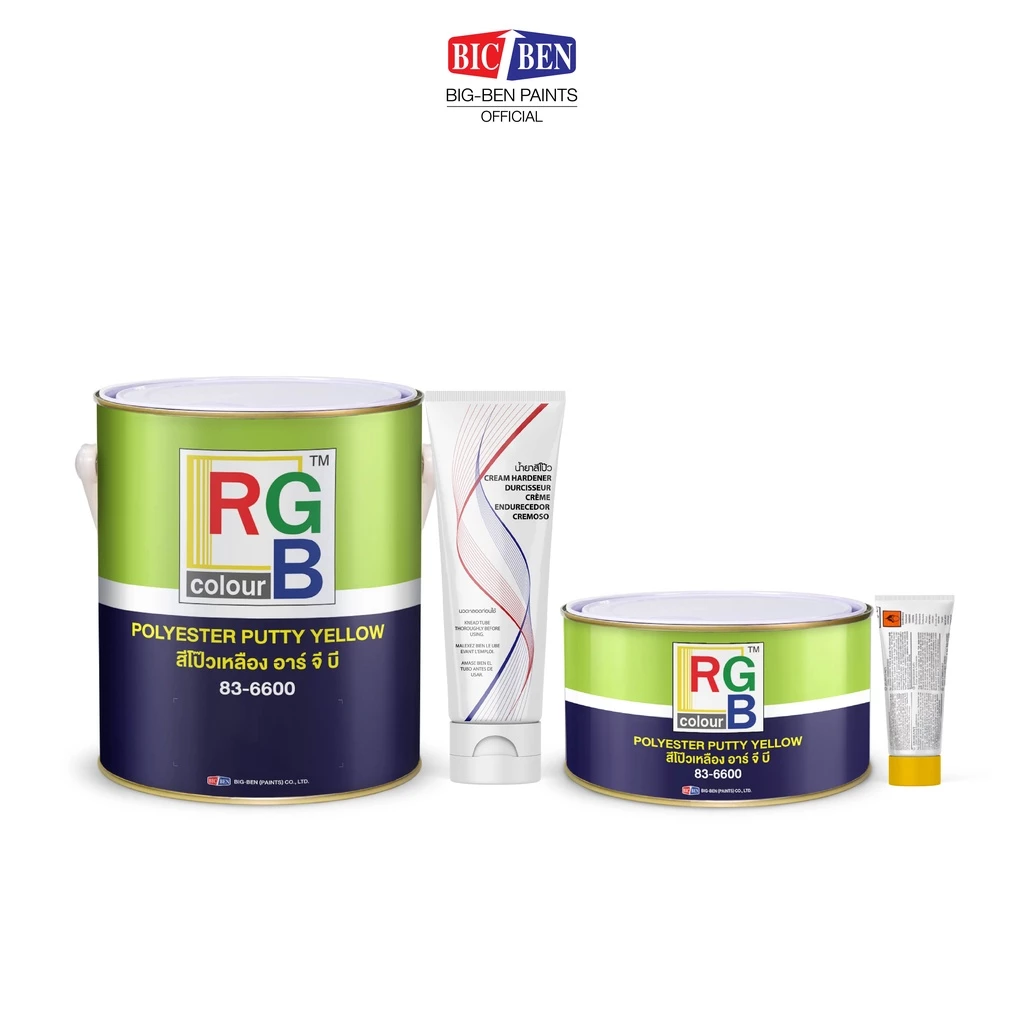 RGB สีโป๊วเหลือง 83-6600 มี 2 ขนาด พร้อมน้ำยาเร่ง ยึดเกาะดี ขัดง่าย