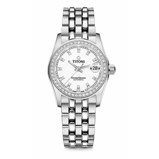 TITONI Automatic COSMO QUEEN ผู้หญิง รุ่น 729S-DB-307 ( หน้าปัดสีขาว ขอบพลอย) ประกันศูนย์ไทย