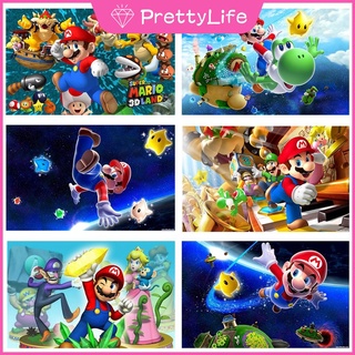 【PL】ภาพวาดปักเพชร ทรงกลม ลายการ์ตูน Super Mario 5D ขนาด 50x40 ซม. สําหรับตกแต่งบ้าน