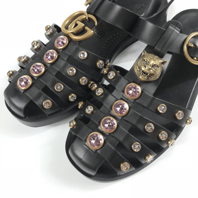 gucci rubber sandals with crystals