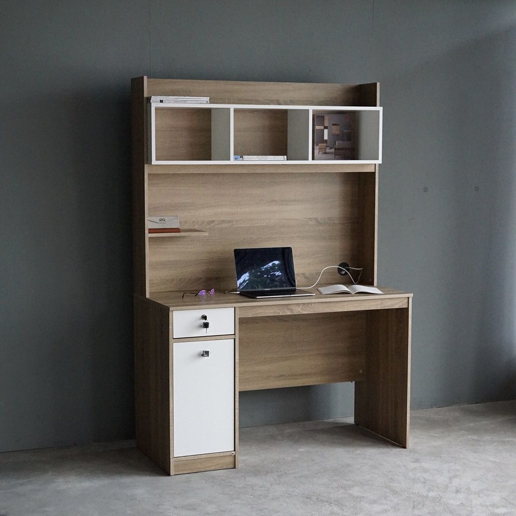 Inhome Furniture โต๊ะทำงาน/โต๊ะคอมฯ มีชั้นวางของในตัว W120xD55xH175 รุ่น T-1221