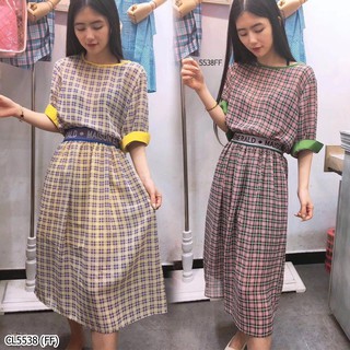 (CL5538) Maxdress เดรสคอกลมกุ้นติดกระดุมหลัง 1 เม็ด