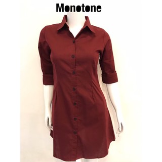 เสื้อเชิ้ตผู้หญิง เสื้อเชิ้ตทรงเดรช Monotone Shirt Lady Basic