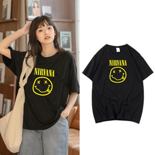 ใหม่ เสื้อยืดลําลอง แขนสั้น พิมพ์ลาย Nirvana Smiley สไตล์ฮาราจูกุ แฟชั่นสําหรับสตรี