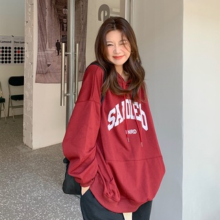 Suxi เสื้อกันหนาว แขนยาว มีฮู้ด พิมพ์ลายตัวอักษร ทรงหลวม ลําลอง สําหรับผู้หญิง