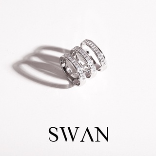 SWAN - Baguette Three Rows Ring แหวนเงินแท้ เพชรบาแกตต์ 3 แถว ฝังเพชรคิวบิกเซอร์โคเนีย cubic zirconia