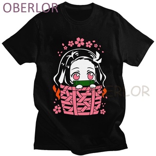 คอลูกเรือเสื้อยืดแขนสั้นลําลอง พิมพ์ลาย Kawaii Kimetsu No Yaiba Nezuko Kamado Demon Slayer Manga PIklgi14MKodjg