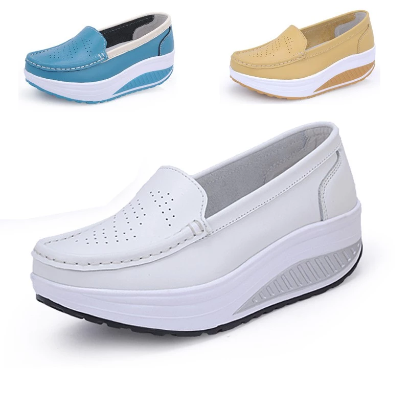 Women's Shoes White Nurse Shoes Swing Work Single Lady's Heel Platform Shoes