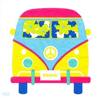 Pladao Napkin ภาพการ์ตูน Flower Bus รถตู้ดอกไม้ กระดาษ แนพกิ้น สำหรับงานศิลปะ เดคูพาจ decoupage ขนาด L 33x33