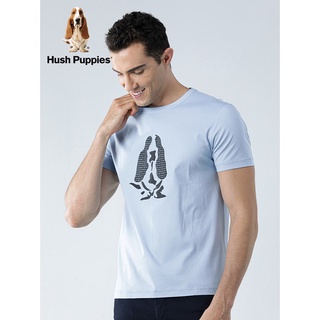 [100% Cotton] เสื้อยืดแขนสั้น คอกลม ผ้าฝ้าย พิมพ์ลายโลโก้ Hush Puppies สําหรับผู้ชาย