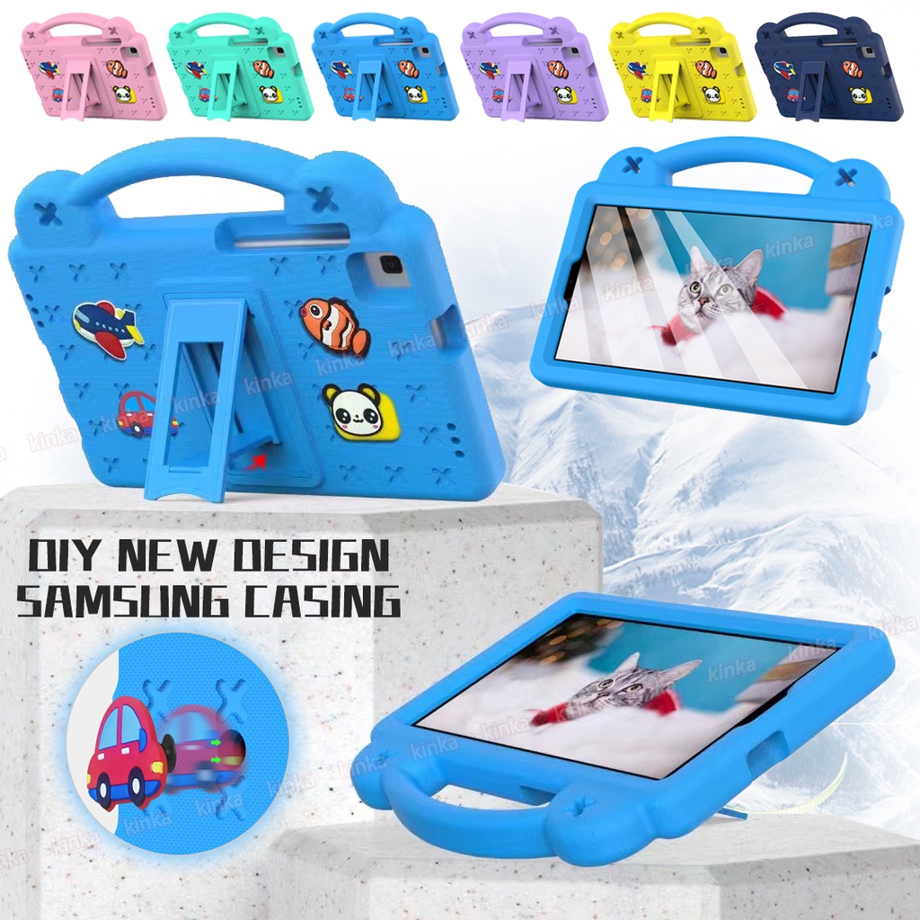เด็กปลอดภัย EVA การ์ตูนหมี DIY ตุ๊กตายืนแท็บเล็ตกันกระแทกเคสพร้อมมือสำหรับ Samsung Galaxy Tab A7 Lit
