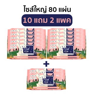 [10+2แพคใหญ่] พอว์พอว์ ผ้าเปียกเส้นใยธรรมชาติ เช็ดทำความสะอาดสุนัขและแมว (80 แผ่น) PAWxPAW ผ้าเปียกพอว์พอว์