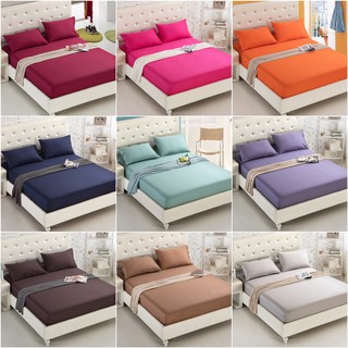 🔥ลด70฿โค้ด𝗜𝗡𝗖𝟵𝟵𝗟𝗟𝗘🔥ผ้าปูที่นอนสีพื้น ครบชุด 3.5 / 5 / 6 ฟุต รัดมุม Fitted sheet (รัดมุม เตียงสูง10นิ้ว)