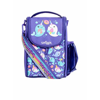 Smiggle กระเป๋าใส่กล่องข้าว Junior มีสายสะพาย คอลเลกชั่น Whirl ลายปลาวาฬ สีม่วง