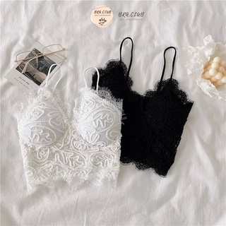 bra club🔥พร้อมส่งจากไทย🔥เสื้อสายเดี่ยว สายเดี่ยวลูกไม้ บราลูกไม้ เสื้อในลูกไม้ สีดำ สีขาว ครอปสายเดี่ยว สายฝอ พร้อมส่ง