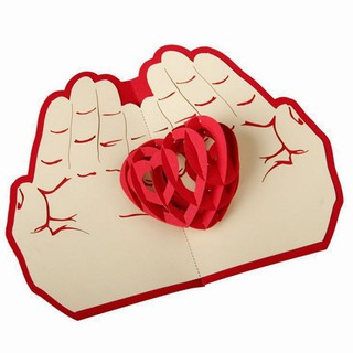 3D Pop Up Heart In Palm Greeting Card with Matching Envelope