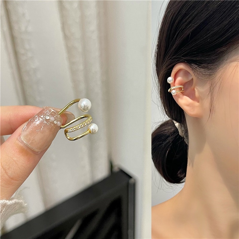 พร้อมส่งค่ะ Ear cuff ต่างหูเกลียวคลิปเกี่ยวใบหูแต่งมุกและเพชร #E0032