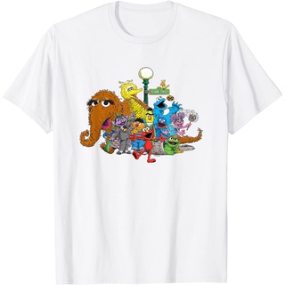 แขนสั้นcrew neckเสื้อยืด ลาย Sesame Street Group Street Light สําหรับผู้ใหญ่S-XXXXL